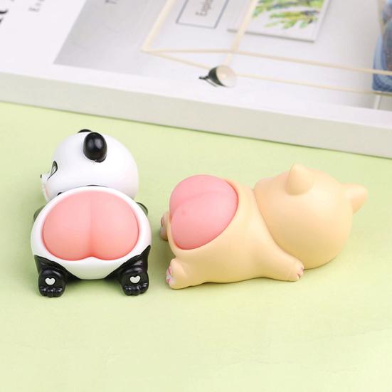 Cartoon Figurine Cute Panda Rabbit Piggy Kitten Landscaping Doll Soft Butt Decompression Toy Resin Animal Figure Doll Model Toy Ornament Kid Toy Gift