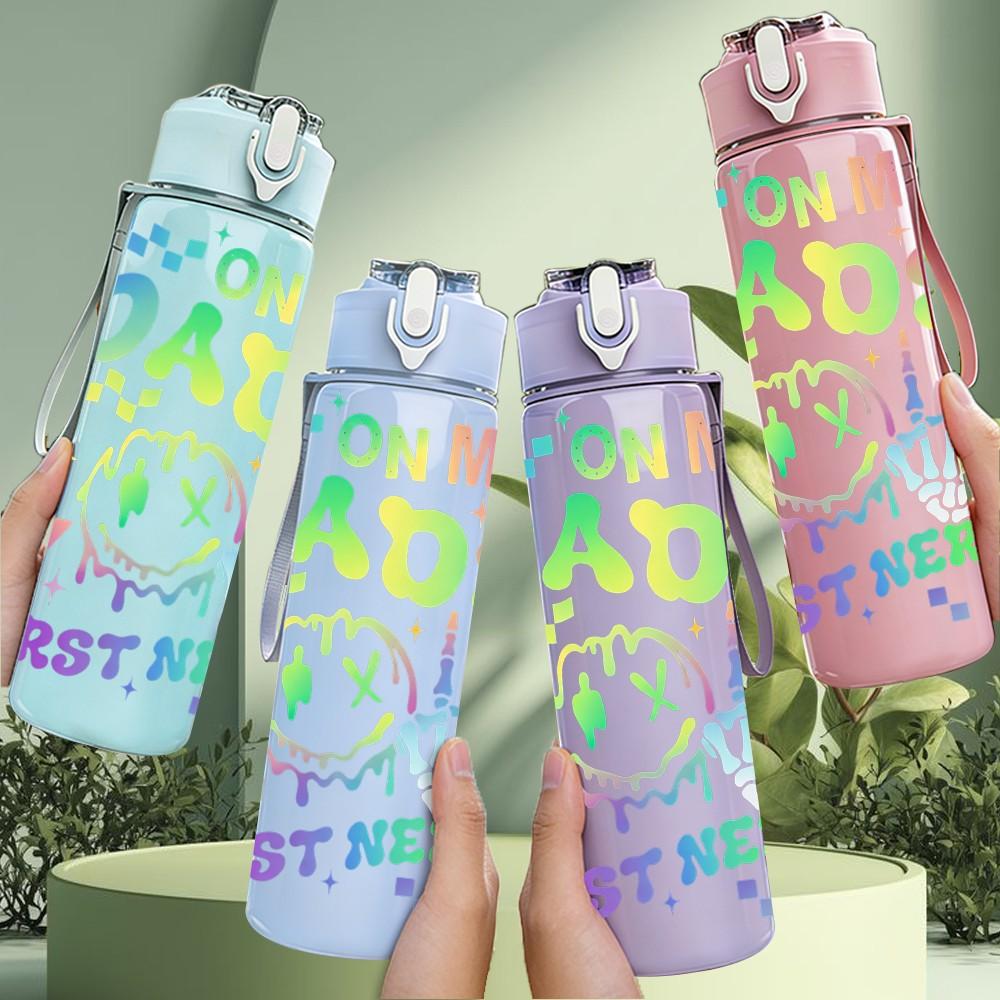 1PC On My Dads Last Nerve Funny Quote 750ml Color Plastic Sports Water Bottle Leakproof Flip Straw Lid Suitable for Sports Office Home Use