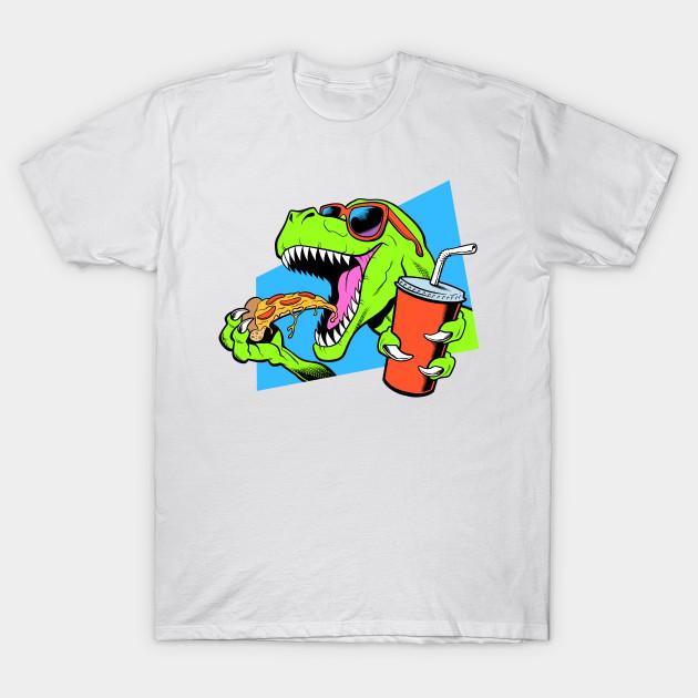 

Men Black Print T-shirt Dinosaur Eating Pizza No-Cut Transfer Paper Print Cotton Tshirt 4XL білий
