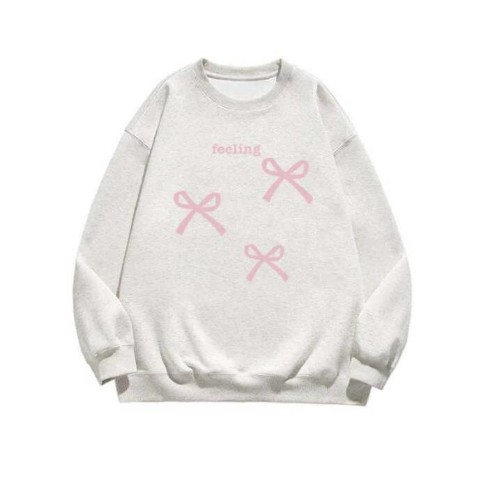 American bow printing fleece thickened sweater female student autumn and winter women's loose round neck pullover trendy