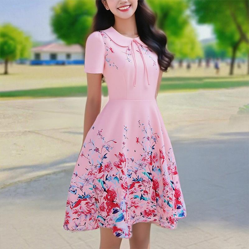 

ZANZEA Женское летнее повседневное платье с принтом и коротким рукавом и кукольным воротником S