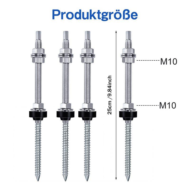 2025 Trend Hanger Bolts, M10 X 250 Mm, Pre-Assembled, V2A, Height-Adjustable, For Photovoltaic Solar Mounting Roofs, Set Of 8