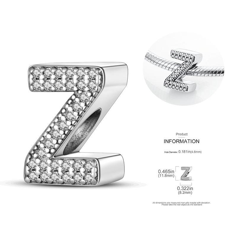 26 A-Z Alphabetperlen Kupfer Liebesbrief-Anhänger Passend für Original 3mm Damenarmband Armreif Cz Zirkonperle DIY Schmuck Geschenk