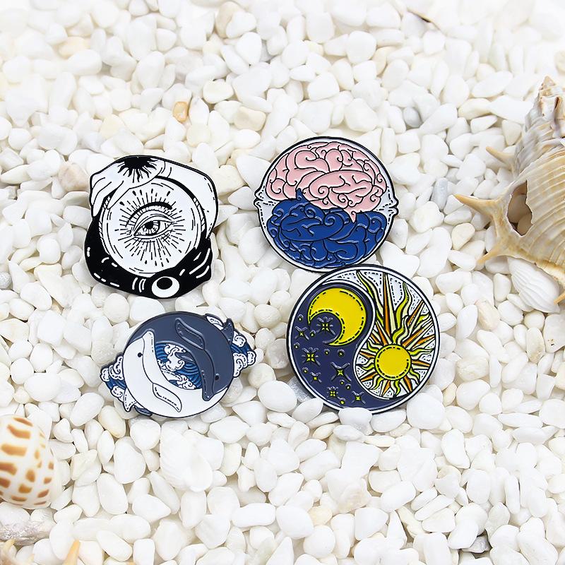 Fashion Bagua Series: Sun, Moon & Dolphin Creative Brooch