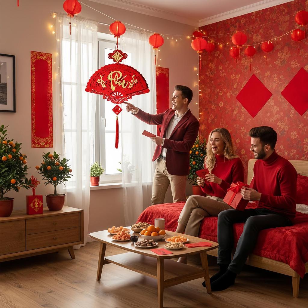 Spring Festival Decorations Chinese Good Luck Pendant 2026 Flocking Tree Ornaments Festival Charm For Home Office Car Door Wall