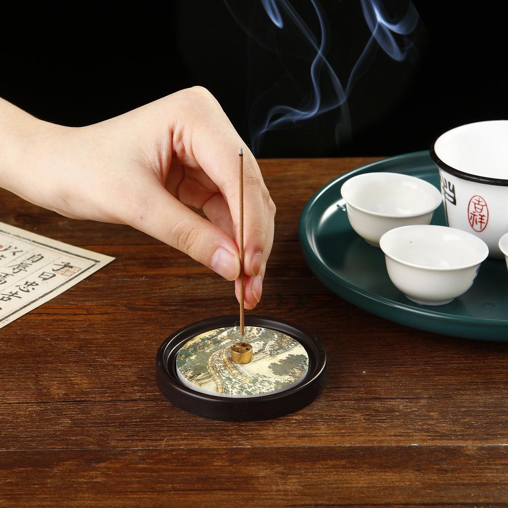 Brass 4-Holes Incense Holder for Incense Stick Chinese Style Incense Burner with Resin Incense Tray Ash Catcher Home Decor