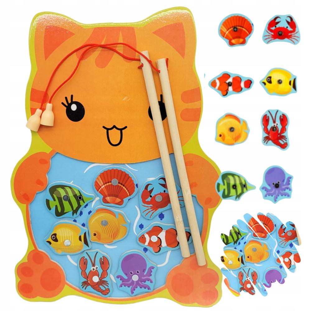 Game Fishing Fish Cat Eco Wood Two Rods Magnetic