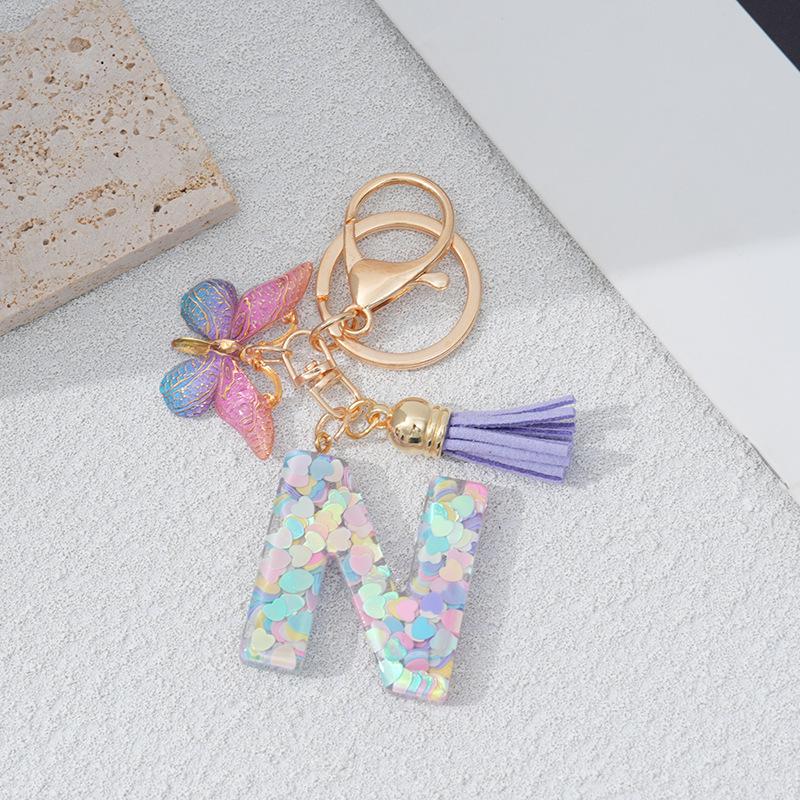 

Heart & Alphabet Keychain with Butterfly and Tassel Bag Charm