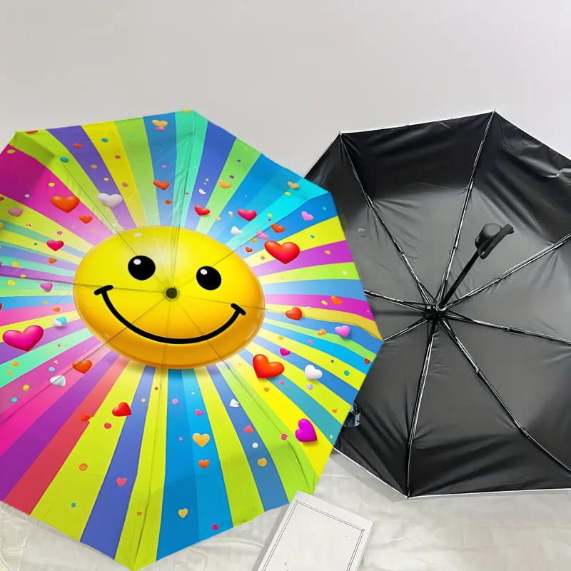 1PC smile heart Automatic Open/Close Umbrella with Windproof, 8-Rib Sturdy Canopy, Durable Ribs, Fashionable Design, Outdoor Accessory, Fun Prin, Holi