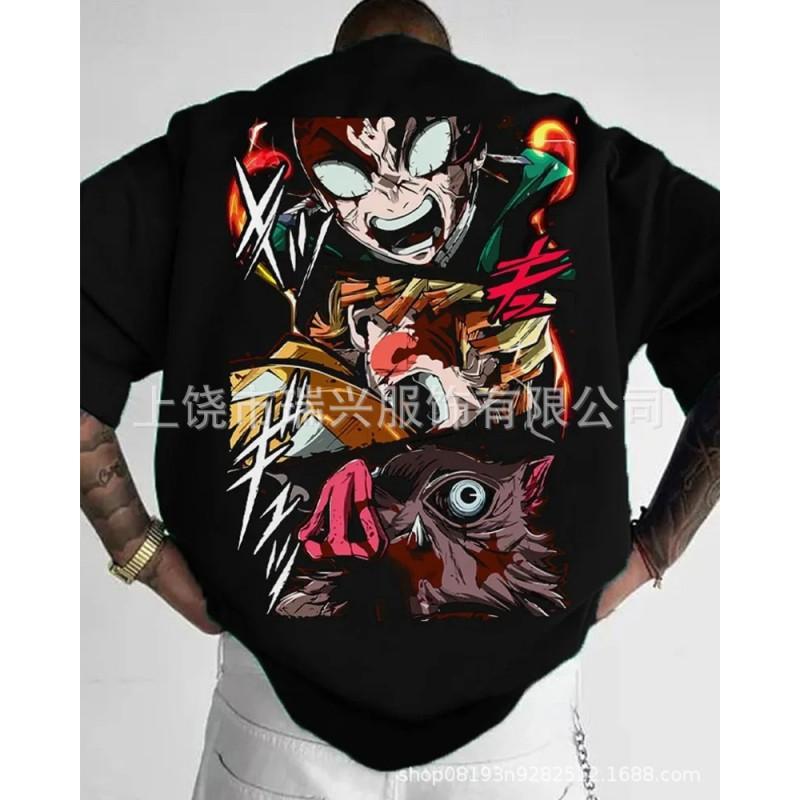 Mens Oversized Anime Graphic Tee Loose Fit Japanese Streetwear Casual T-Shirt