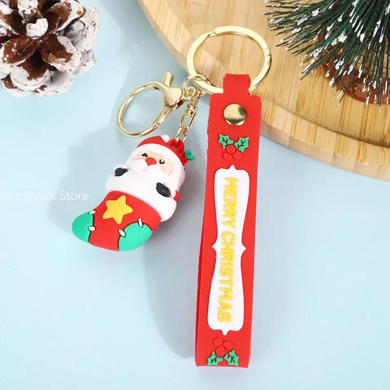 Cute Santa Claus PVC soft rubber key chain pendant cartoon snowman doll bag ornaments holiday gifts