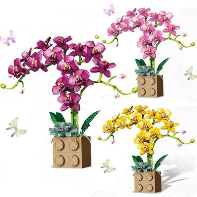 DIY Stavebnice Orchidej Phalaenopsis Kytice V květináči Kreativní Nesmrtelná květina Model Dekor Dětská stavebnice Hračka Sváteční dárek