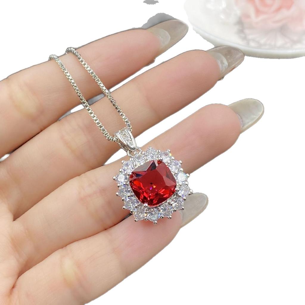 Stylish Red Tourmaline Open Ring & Zircon Earrings Jewelry Set for Women