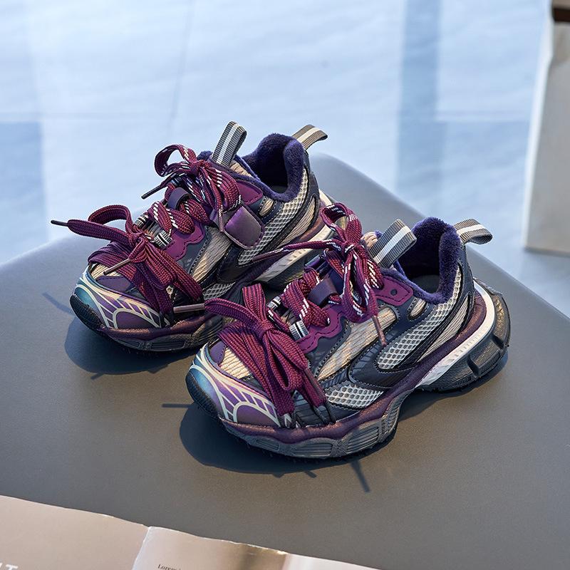 Thick Bottom Children Sneakers Designer Lace Up Black Leather High Quality Outdoor Walking Running Trainers Kids Girl Shoes