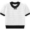 Maglione Lavorato a Maglia a Maniche Corte con Splicing a Contrasto di Colore Primavera Estate Femminile Sezione Corta Fondo Sezione Sottile Top Pullover T-shirt Casual Slim Fit