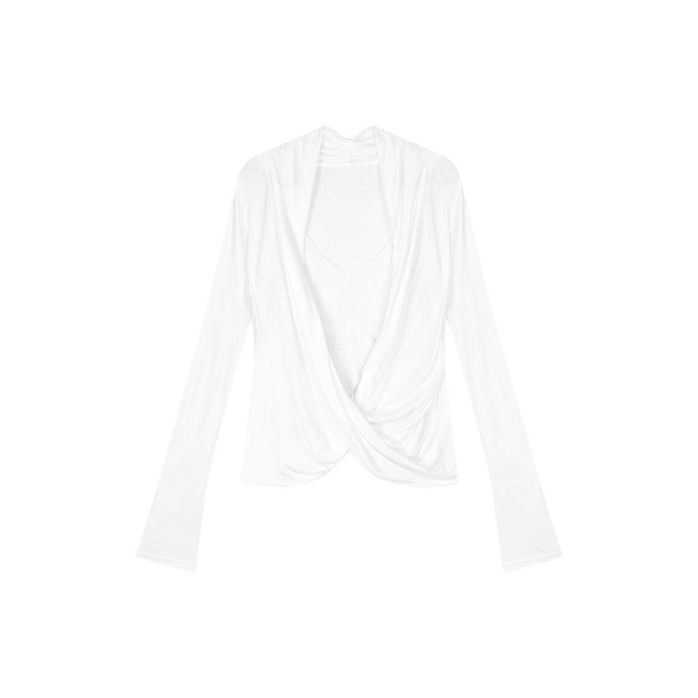 Women's White Lace Patchwork Two-Piece Cowl Neck Long Sleeve T-Shirt
