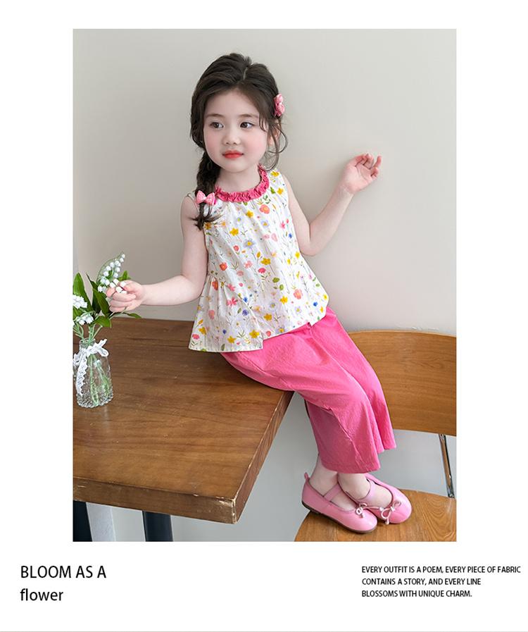 Girl's thin set for summer 2026, new baby fashion floral vest for summer, sweet two-piece set for children