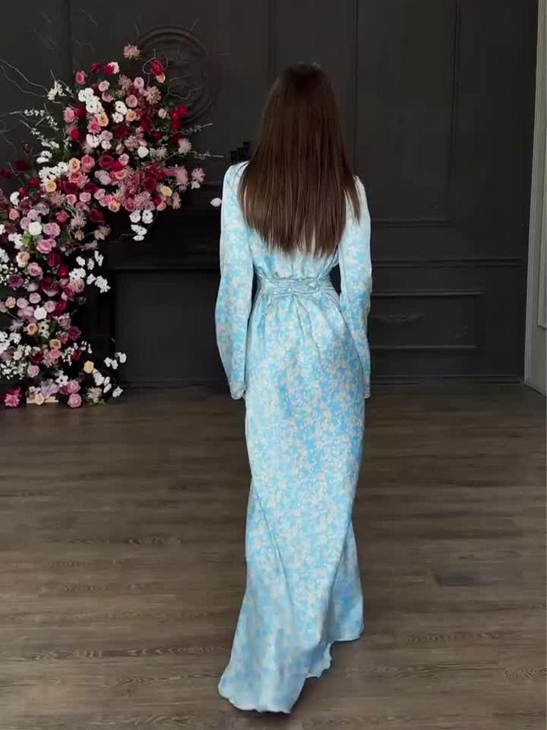 Elegant Long Sleeve V-Neck Dress - Beautiful, Sexy, Smooth, European and American Style (2025 Collection)