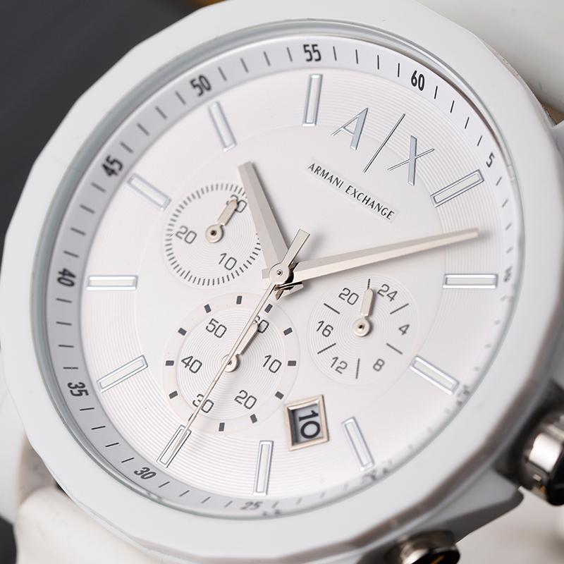 Armani Exchange AE Armbanduhr Quarzwerk Silikonarmband Weißes Zifferblatt Herrenuhren AX1325