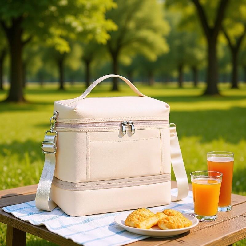 Large Capacity Dual Compartment Insulated Lunch Bag Waterproof Leakproof Handheld Crossbody Office Picnic Men Women