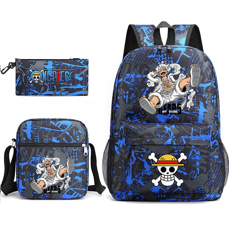 One Piece themed printed backpack + shoulder bag + pencil case three-piece student backpack set 0083