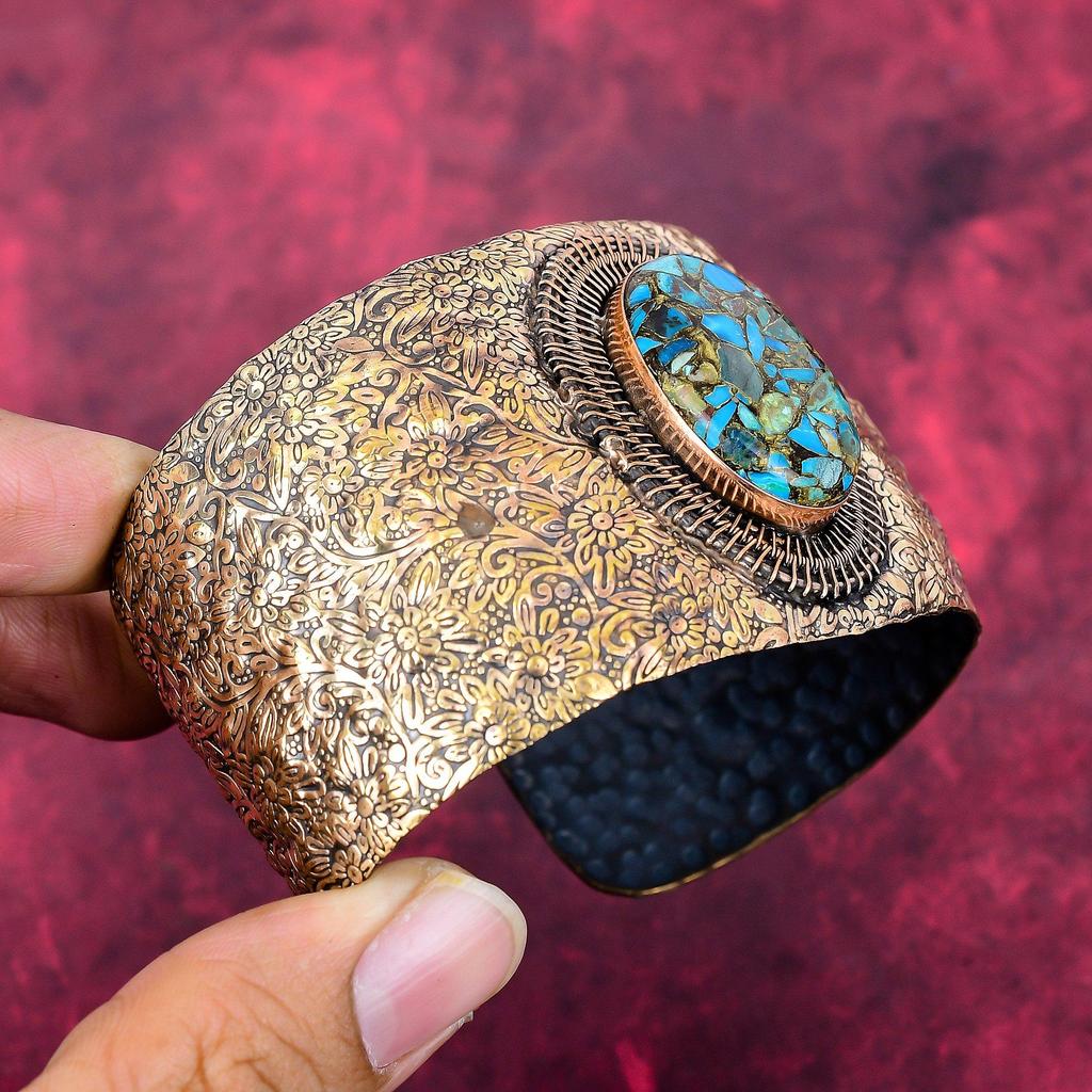 Copper chrysocolla bangle gemstone cuff bracelet copper wire wrapped bangle adjustable cuff bracelet handmade copper jewelry gifts for women