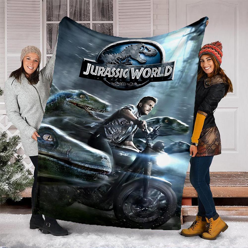 1pc Jurassic World Outdoor Flannel Blanket, Cozy & Warm Soft Te Playful Design, Napping Camping,