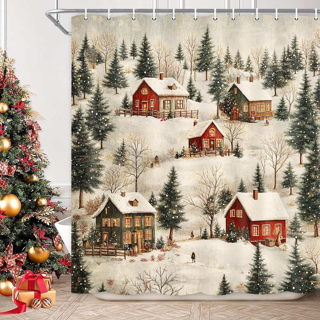 Winter Christmas Shower Curtain,Holiday Blue Snowman Bath Curtain Xmas Gift,Eucalyptus Leaf Flower Floral Bathroom Accessories