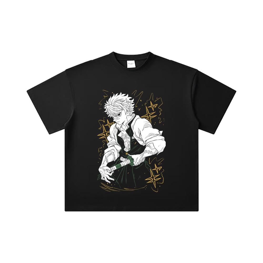260 GSM Double Yarn 32 Count 100% Cotton Demon Slayer V13 Sanemi Print Unisex Heavy Cotton T Shirt