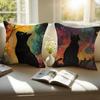 Starry Sky Art Cat Cushion Cover Pillowcase Anti-Dustmite Invisible Zipper Short Plush Sofa Cushion