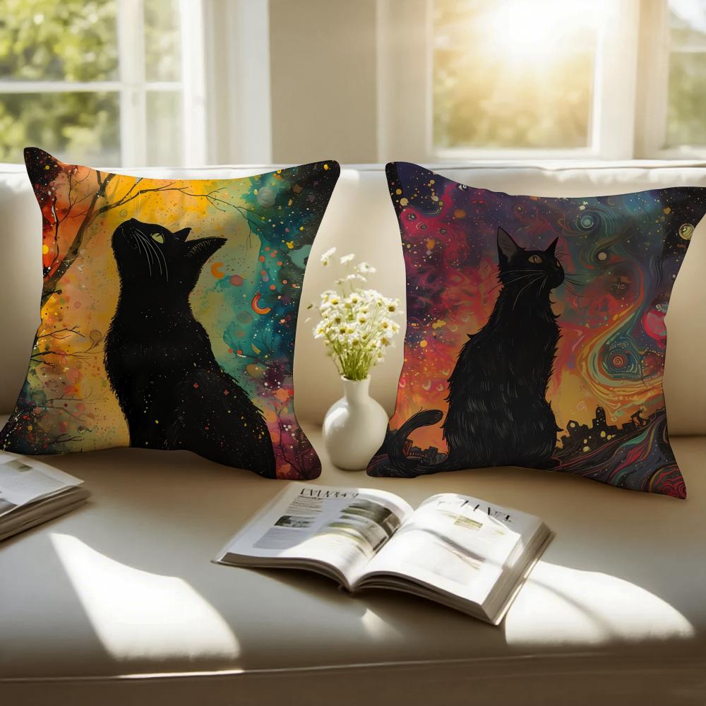 Starry Sky Art Cat Cushion Cover Pillowcase Anti-Dustmite Invisible Zipper Short Plush Sofa Cushion