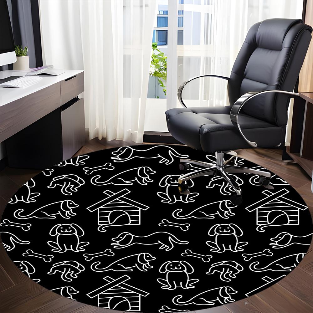 1PC Dogs Bones Office Round Area Rug, Mat Suitable For Office, Under Office Chairs Bedroom Living Room Home Decor, Room Deco