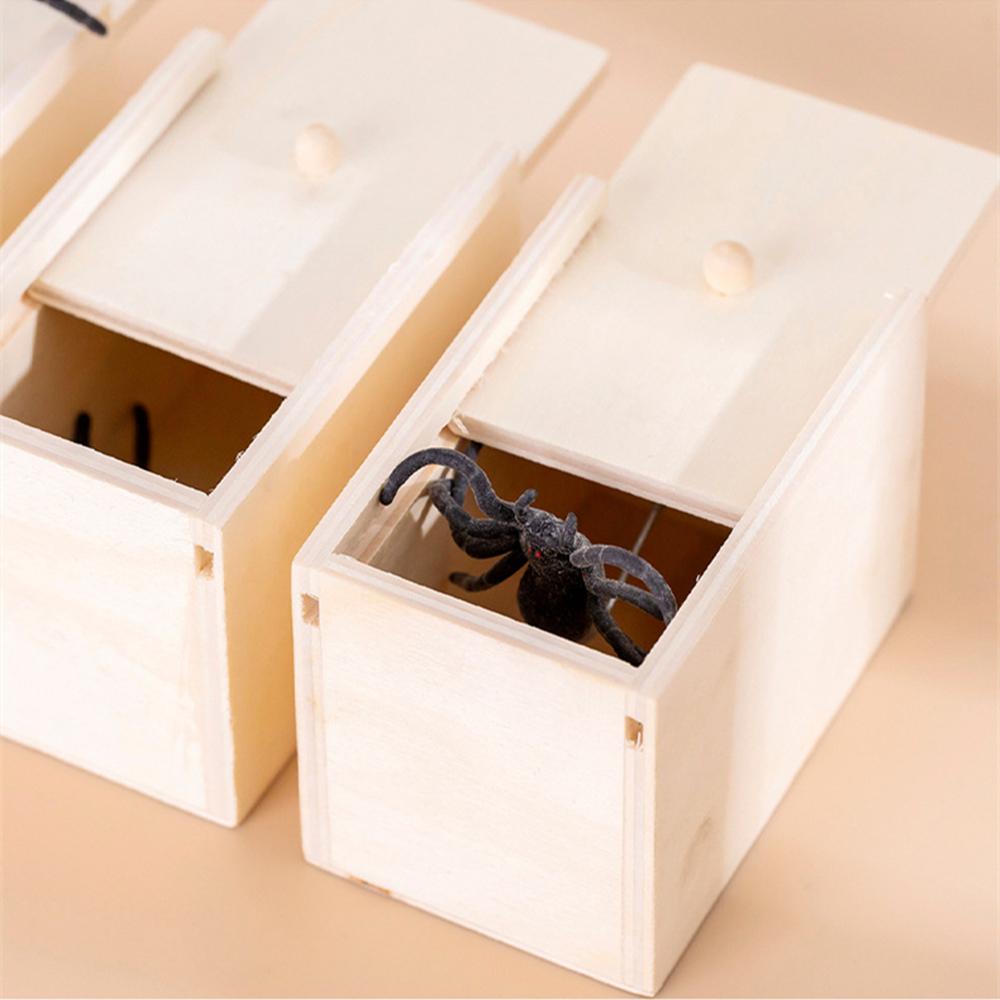 

2 коробки деревянные розыгрыши страшные пауки коробка игрушки Хэллоуин вечеринка сувениры забавные подарки для детей взрослый офис забавный сюрприз подарочный набор игры