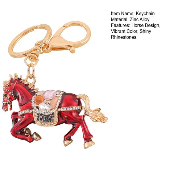 Keychain Sparkling Rhinestones Inlaid Galloping Horse Design Keychain Pendant Enamel Oil Drip Process Smooth Edges Spring Buckle Key Holder Backpacks