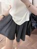 Women's High Waist Grey Pleated A-Line Culottes - Summer 2023 Casual Petite Sport Shorts