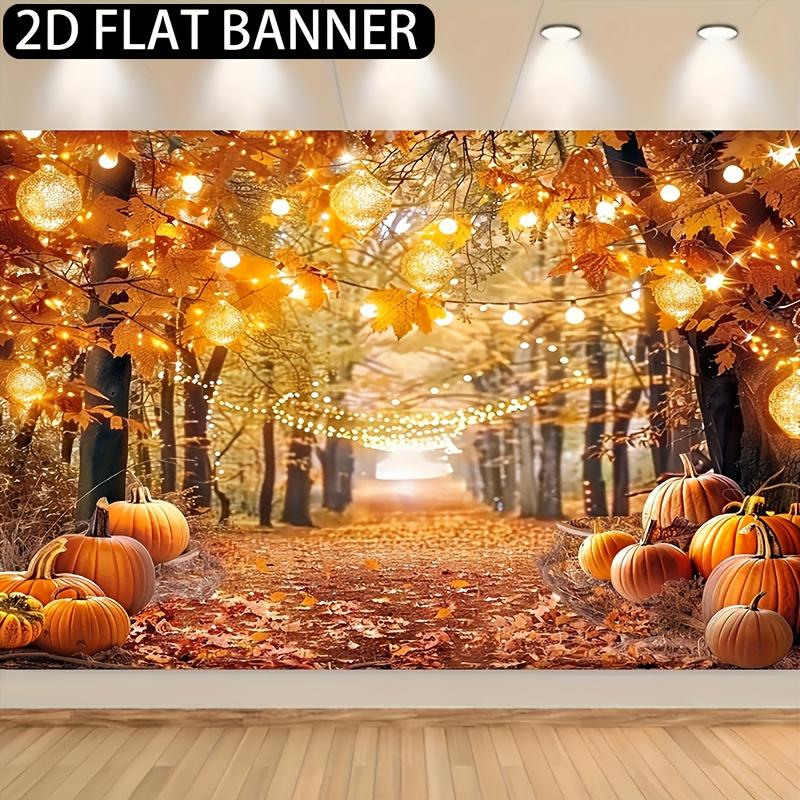 2D flat banner 1PC Thanksgiving Harvest Party - Golden maple leaves pumpkins and hanging lanterns for autumn decorations