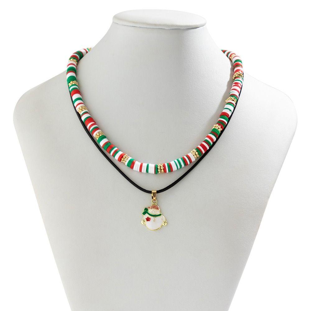 2/3/4pcs/set Cartoon Multi-layer Christmas Necklace Christmas Tree Gingerbread Man Rice Beaded Chain Alloy Santa
