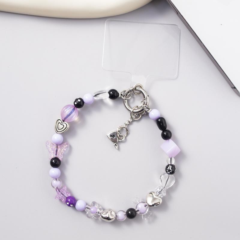 Douyin Style Beaded Phone Lanyard: Cartoon Butterfly & Bear Durable Wrist Strap, Anti-Lost, Versatile, Exquisite Design
