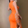 Knitted strap dress 2026 summer European and American women's clothing black sexy backless temperament double split long dress women