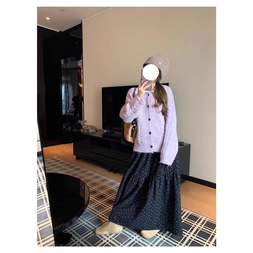 2025 Autumn Floral A-line Slimming Skirt with Elastic Waist for Women