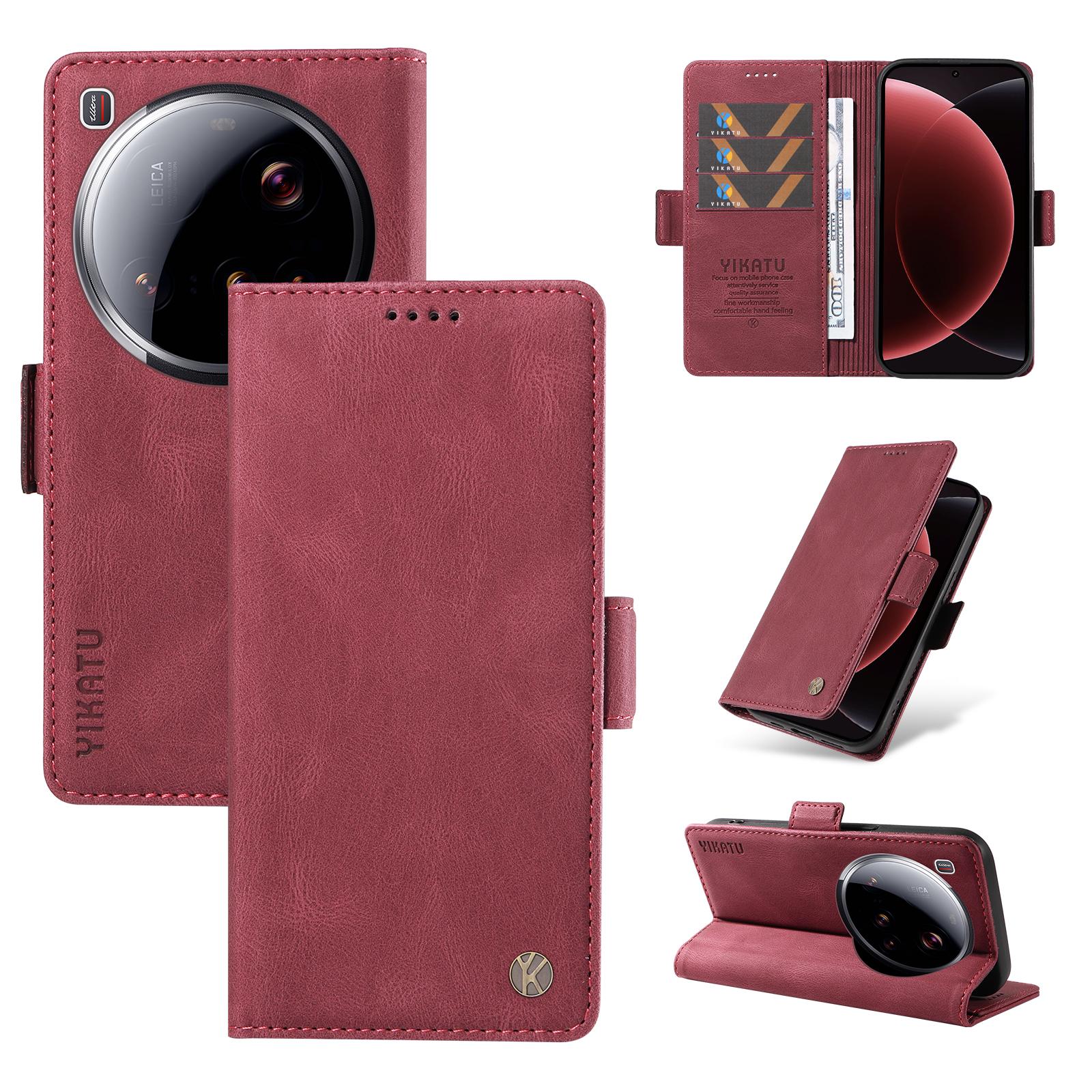 

Шкіряний чохол для Xiaomi 15 Ultra YIKATU YK-005 з відчуттям дотику до шкіри, чохол-гаманець для телефону Wine Red