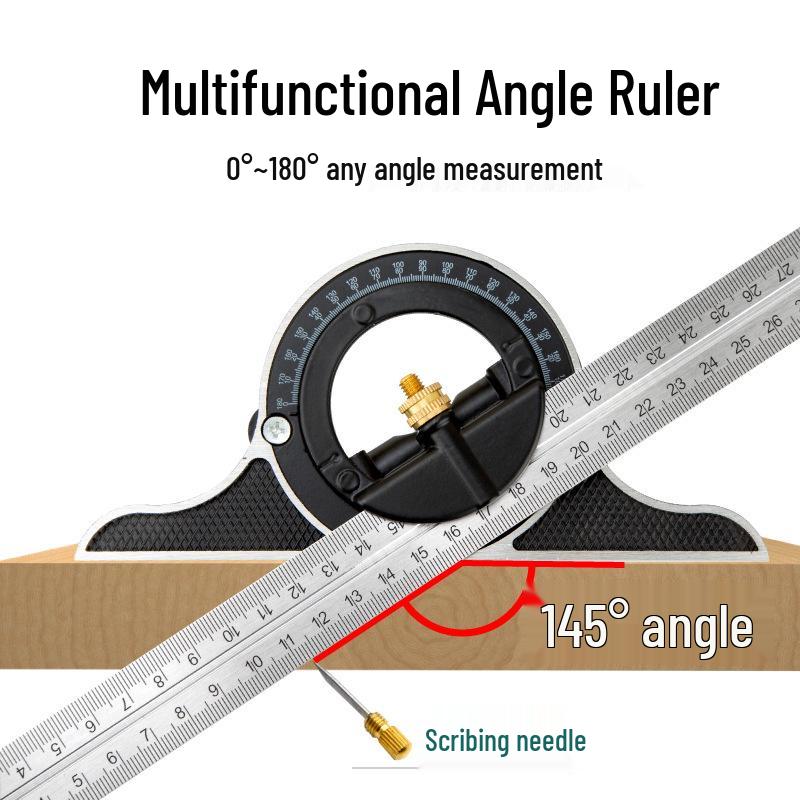 High-Precision Adjustable Stainless Steel 90-Degree Right Angle Woodworking Ruler with 45-Degree Multi-Function Combination.
