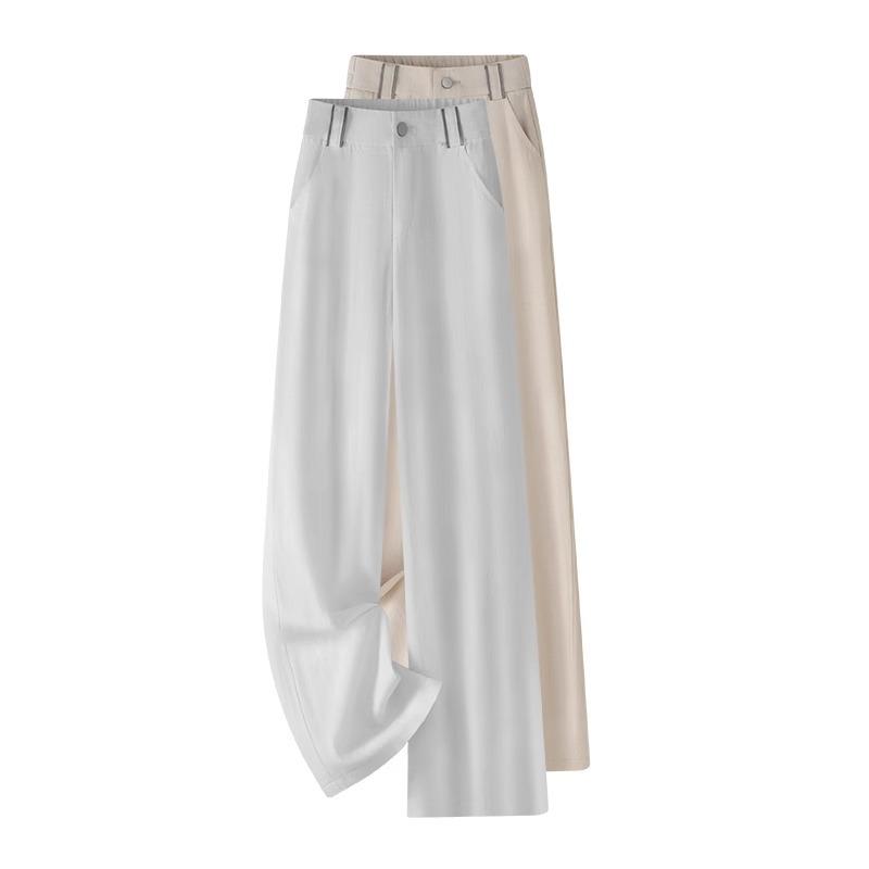 Women's Linen High-Waisted Wide-Leg Pants, Spring/Autumn 2024, Lightweight Straight-Leg for Casual or Formal Wear.