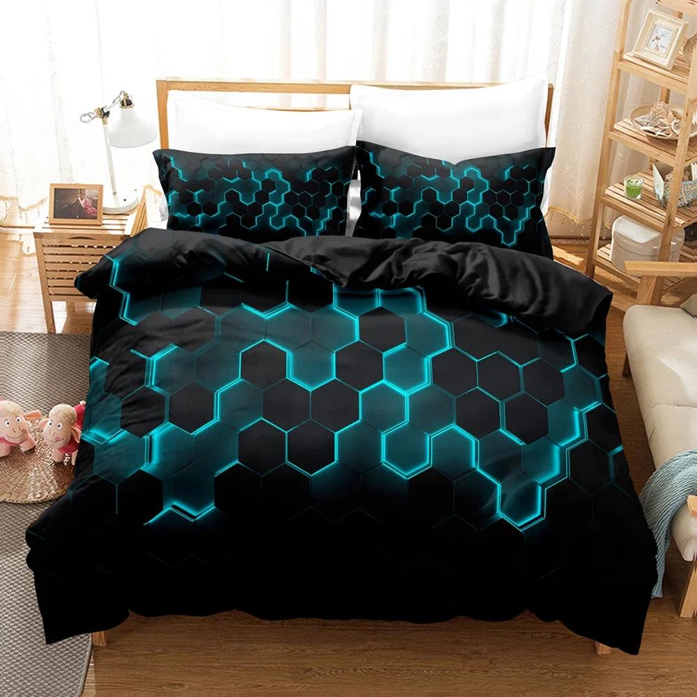 Geometric Duvet Cover Multicolor Honeycomb Hexagon Bedding Set Geometric Theme Texture Streamline Polyester Qulit Cover
