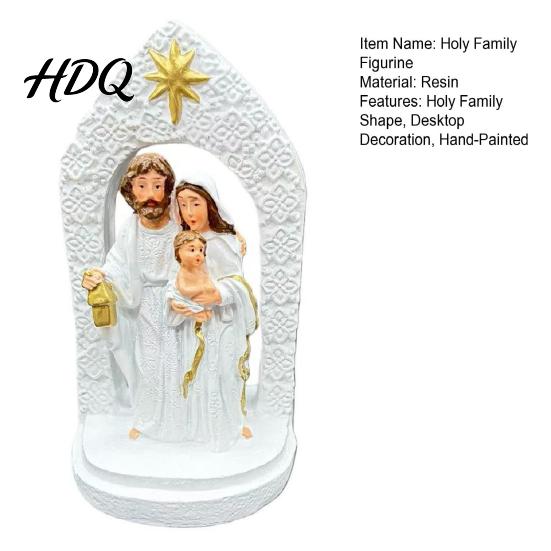 Holy Family Christmas Decor Religious Figurine Resin Sculpture of Mary Joseph & Tabletop Figurine Baby Jesus Hand-Painted Christian for Home,