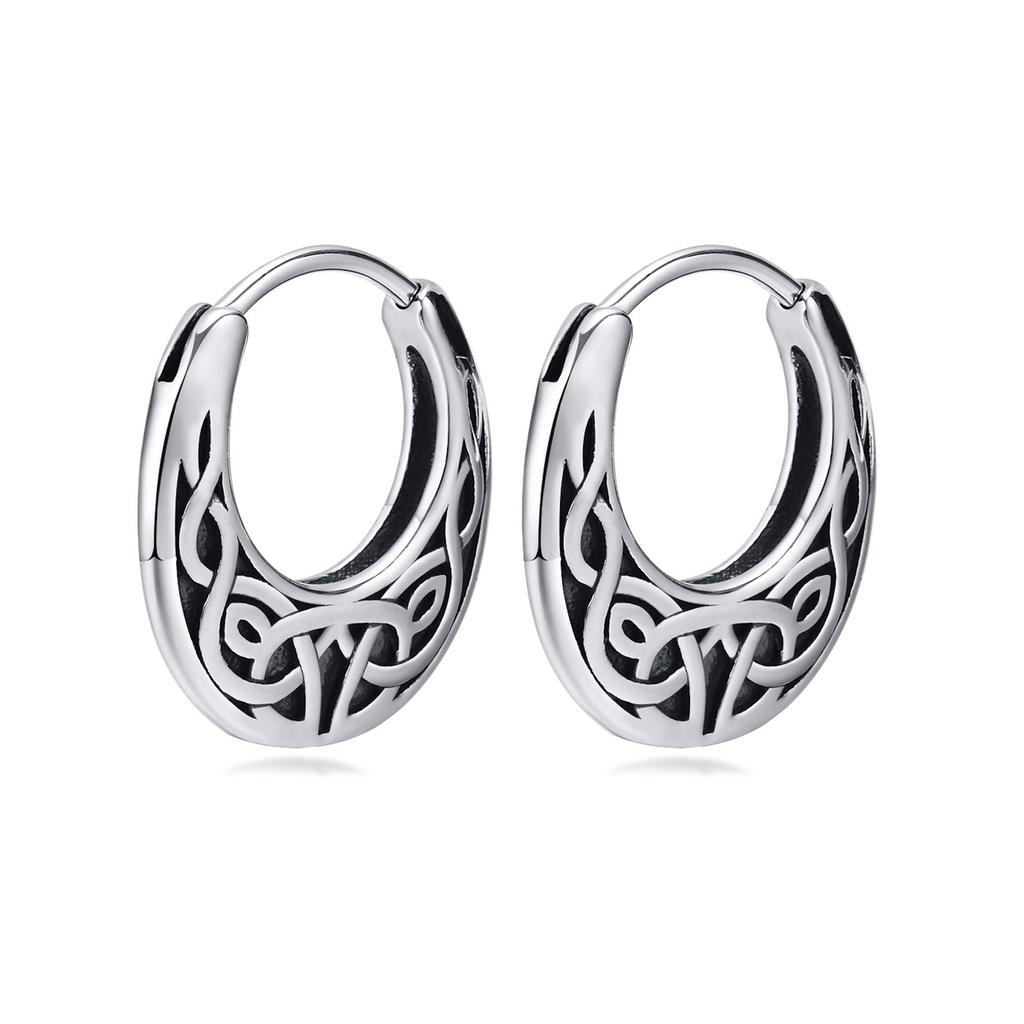 Pendientes de Aro Pequeños Huggie, Pendientes de Aro Gruesos Vikingos, Pendientes de Aro para Hombre, Acero Inoxidable Forma Redonda Círculo Joyería Retro para Hombre