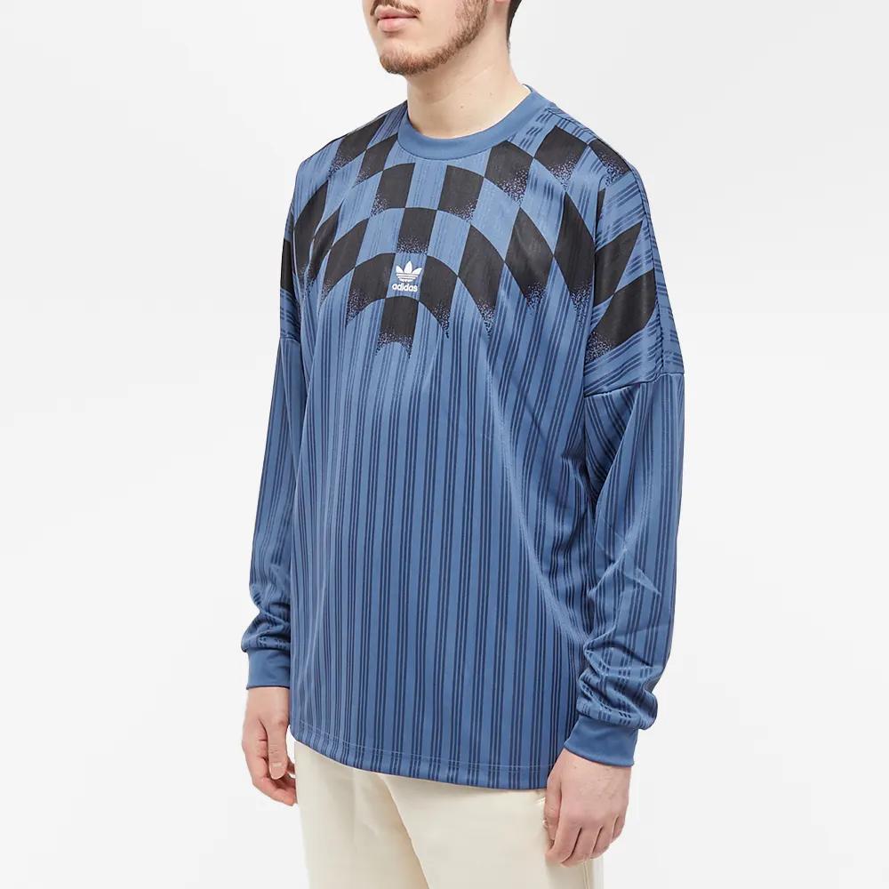 Adidas Originals Rekive Allover Striped Print Crew Neck Long Sleeve T-Shirt Men Tops Blue HK7331