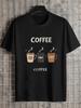 1pc Casual Coffee Cat Face Graphic T-shirt - 180g Cotton Crew Neck Short Sleeve Tee with Latte Cappuccino Mocha Print