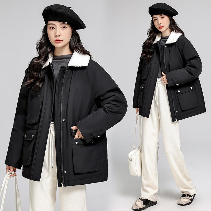 Women's New Faux Lambswool Lapel Windproof Lightweight Thickened Fluffy Warm Loose High-quality Fabric Casual Sports Cotton Jacket