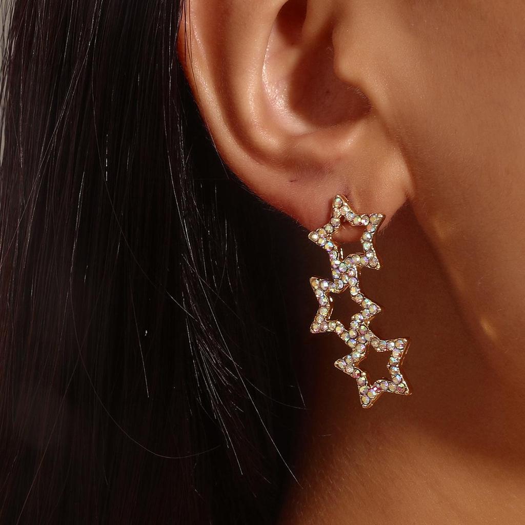 Colorful Star Pentagram Stud Earrings for Women - European and American Fashion Jewelry